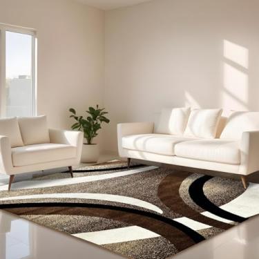 Imagem de 1 Tapete Belga Sala de Estar Sofá Grande Es Mo 200 x 250 Vr (D4Mod Bege Preto Branco Marrom - Moderno Manchado Abstrato)