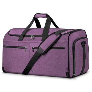 Imagem de Bolsa de mão para viagem, bolsa de viagem conversível Bukere com compartimento para sapatos, alça de ombro removível, bolsa de terno de fim de semana 2 em 1 para homens e mulheres, Roxa, Bolsa de