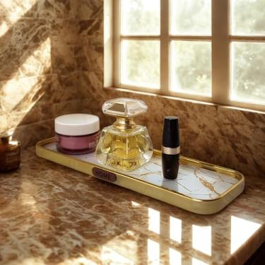 Imagem de Bandeja Decorativa de Vidro Decoração Multiuso Banheiro Sala Lavabo (1, RETANGULAR BRANCA)