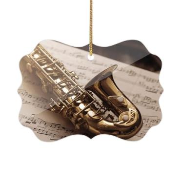 Imagem de Saxofone em enfeites para pendurar partituras, pingentes de pintura acrílica, decorações de férias, adequado para escritórios, lareiras ou qualquer lugar que você queira decorar
