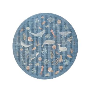 Imagem de Tapete de borracha antiderrapante com tema de baleias de lã sintética lavável e resistente a manchas para sala de jogos, banheiro, sala de estar, quarto, cabeceira, praia, fofo, náutico costeiro