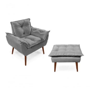 Imagem de Poltronas para Amamentação com 1 Puff Decorativas Confortáveis para Sala, Quarto, Recepção - Suede Luxo Cinza Claro