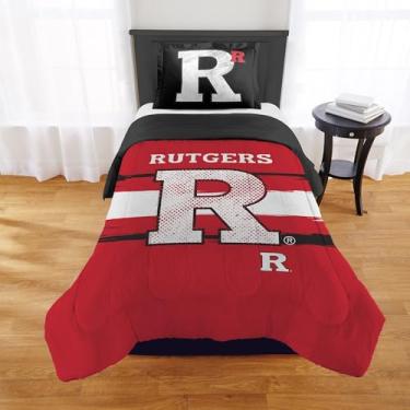 Imagem de Conjunto de edredom Rutgers Scarlet Knights – Roupa de cama Scarlet Knights para dormitórios, quartos de hóspedes, trailers, porta traseira e decoração de dia de jogo, solteiro/solteiro GG