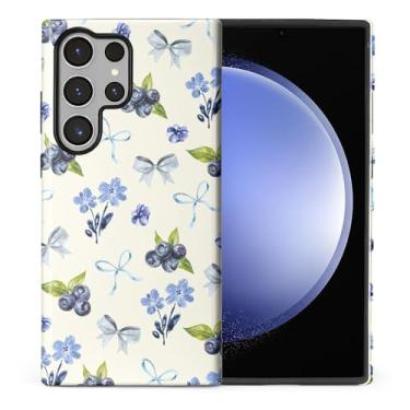 Imagem de ilikediy Capa para Samsung Galaxy S24 Ultra, HL2 Aesthetic Blueberry Bow Tie Hybrid 2 Layer Hard Shell Silicone Protective Pattern Design Case
