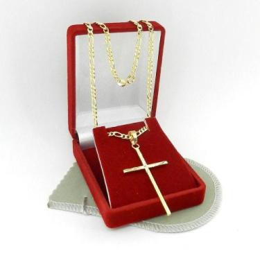 Imagem de Corrente Masculina 80cm 3mm Cruz Folheado Ouro 18k CR746 - WNBIJOUTERI