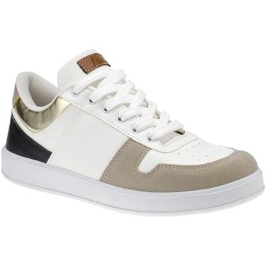 Imagem de Tênis Branco Feminino Casual Confortável com Recortes Colorido Original Lóris Shoes 7802 (Branco com preto/dourado/nude, BR, Adulto, Numérico, 37)