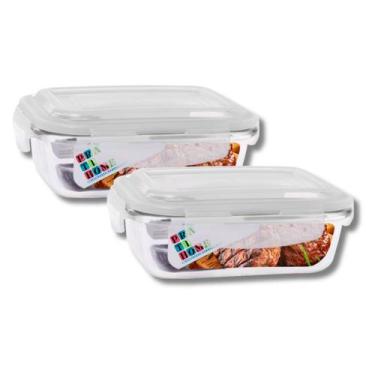 Imagem de Jogo 2 Potes Vidro Retangular 1040ml Tampa Com Travas Resistentes - Pr