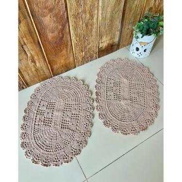 Imagem de Kit 2 Tapetes Oval Algodão 70cm x 45cm Crochê Artesanal (Café com leite)