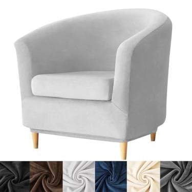 Imagem de HFCNMY Capa para cadeira de clube de 2 peças, capa de cadeira de veludo elástico, capa de cadeira de banheira macia, lavável, com fundo elástico, cinza claro