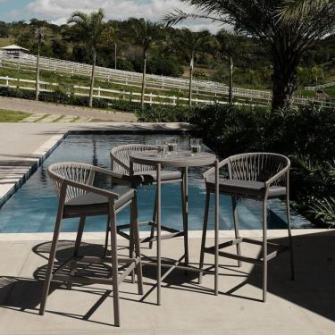 Imagem de Conjunto Jardim e Varanda 1 Mesa Bistrô 3 Banquetas Refúgio Cabecasa Madeiramadeira Champanhe/Cinza Mesclado