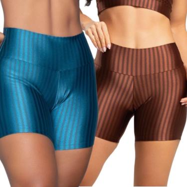 Imagem de Short Fitness Ikat New Zig 3D Serra e Mar Kit Com Duas Cores Cós Alto Roupa Para Academia Treino-Feminino