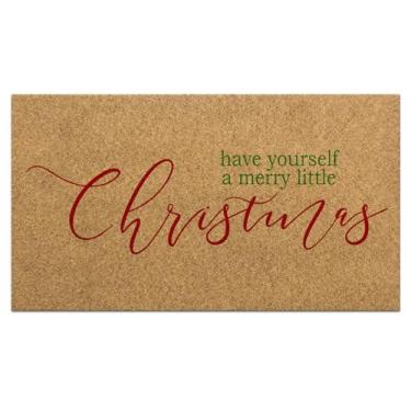 Imagem de Tinideya 1 capacho de coco de boas-vindas de Natal 17 x 76 cm tapete de decoração de varanda de Natal antiderrapante de fibra natural capacho frontal para decoração de casa, interior e exterior (Natal