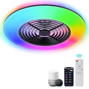 Imagem de HUMHOLD Ventilador de teto de perfil baixo de 61 cm com luzes, ventiladores de teto LED inteligentes sem lâminas com luzes RGB e controle remoto/aplicativo/voz, ventilador de teto moderno para quarto
