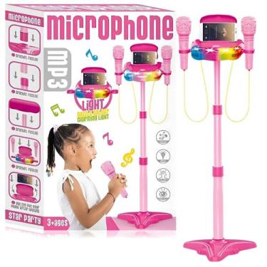 Imagem de Pedestal Rosa Com 02 Microfones Com Luz E Som - Castela - CASTELA BRAS