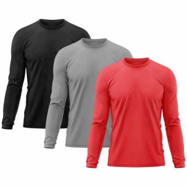 Imagem de Kit 3 Camisetas Masculina Térmica Proteção Solar UV  50/ Treino Academ