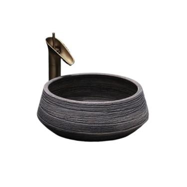 Imagem de YANIR-137 Lavatório de vaso de banheiro bacia de bancada lavatório antigo lavatório doméstico redondo arte cerâmica lavatório de banheiro chinês lavatório acima do balcão pia de vaidade