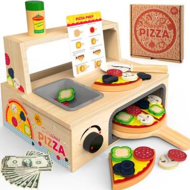 Imagem de Conjunto de pizza de brinquedo WOODMAM Brinquedo de pizza de madeira c