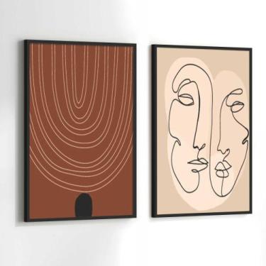 Imagem de Conjunto Quadros Decorativos com Moldura Minimalista Abstrato Marrom e