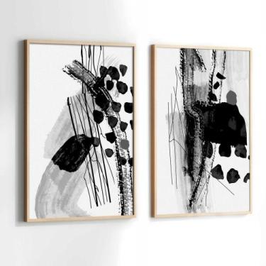 Imagem de Conjunto Quadros Decorativos com Moldura Preto e Branco Abstrato Kit 2