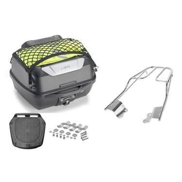 Imagem de Kit Baú 43L Monolock Adventure Givi E43nbr + Bagageiro Moto Fazer 150 2015 A 2018 Cromado Projetil