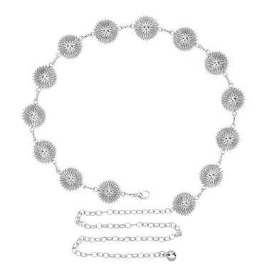 Imagem de Cinto de corrente plus size para mulheres, corrente de cinto grosso extra grande ajustável para vestidos, festa, roupa casual, acessório de joias modernas (prata, estilo margarida)