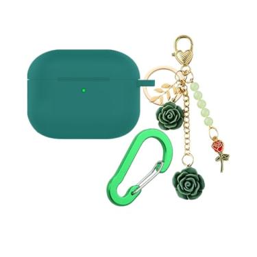 Imagem de Capa para Airpods Pro3 com chaveiro fofo, capa protetora de silicone à prova de choque compatível com Air pods Pro3ª geração, capa de fone de ouvido de carregamento para mulheres e meninas (verde)