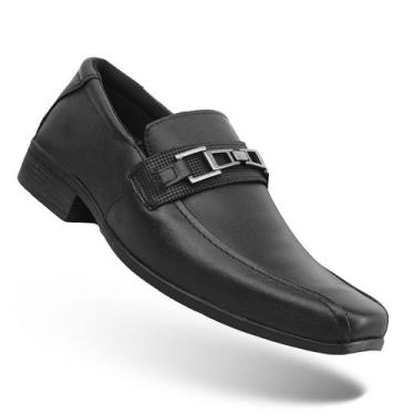 Imagem de Sapato Social Masculino Preto Couro Legítimo Bico Quadrado Trabalho Ex