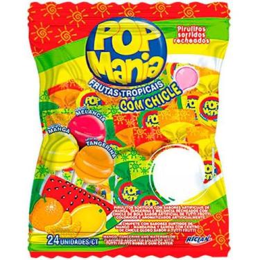 Imagem de Pirulito Pop Mania Frutas Tropicais Recheio Chiclete Riclan - 50 Un - 
