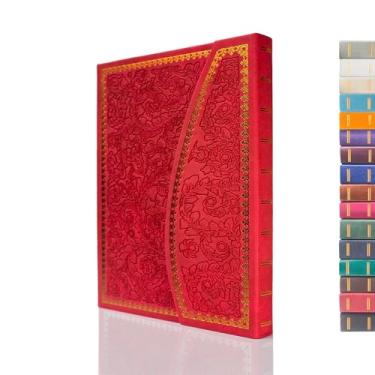 Imagem de VICTORIA'S JOURNALS Caderno vintage esculpido em couro sintético capa dura diário pessoal forrado páginas marcador de livro, 20 x 14 cm, vermelho fosco