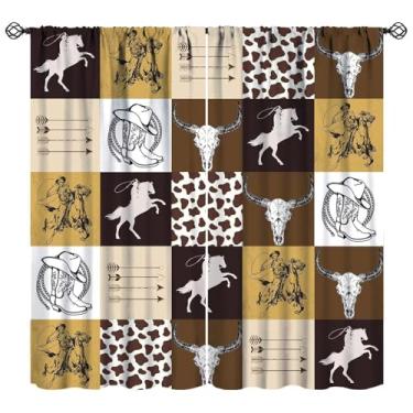 Imagem de JADERYS Cortinas blackout vintage ocidentais boho retrô fazenda tribal chapéu cowboy botas seta cavalo marrom crianças meninos homens quarto sala de estar varão bolso decoração cortinas janela 2
