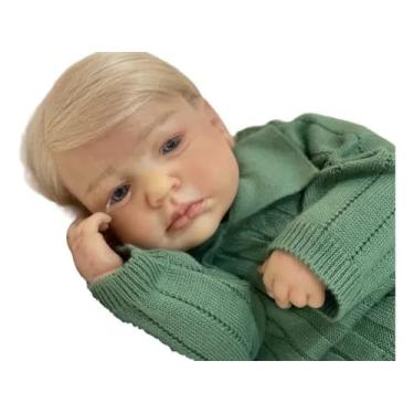 Imagem de Ana Dolls Bebê Reborn Realista 50 cm, Respiração Simulada, Olhos Azuis, Cabelo Implantado à Mão, Corpo de Tecido Suede, Membros em Vinil Silicone, Peso 2 kg, Kit Enxoval 14 Itens