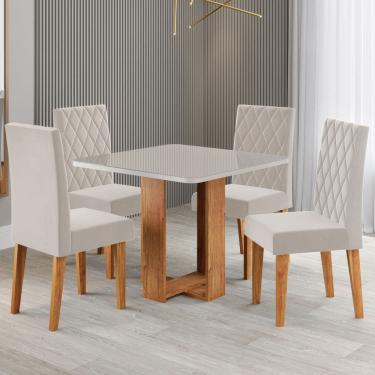 Imagem de Mesa de Jantar 4 Lugares Magiore com Vidro Marrom/Off White/Veludo Pastel - Viero Móveis