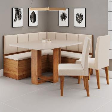 Imagem de Canto Alemão Victor com 2 Cadeiras Marrom/Blonde/Linho Bronze - Viero Móveis