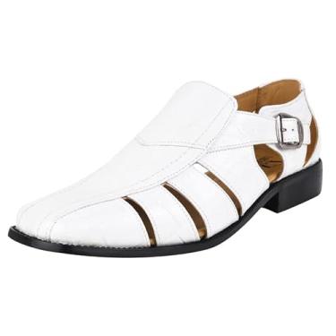 Imagem de Sandália masculina Liberty Footwear LIBERTYZENO bico fechado estampa de crocodilo couro PU fecho fivela casual sapatos, Branco, 10.5