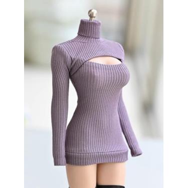 Imagem de ATSTORYTIDE 1/6 Ratio of Women's Clothing，High Neck Dress, Sexy Revealing Skirt, Long Sleeved top (Purple Gray)