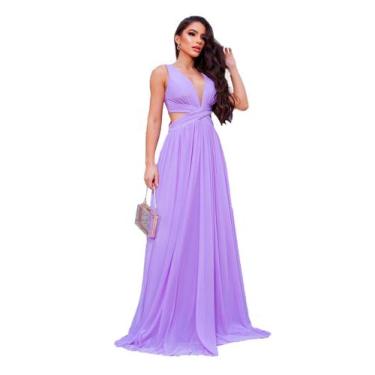 Imagem de Vestido Lonfo Festa Micro Tule Liso Decote em X Madrinha Formatura  - 