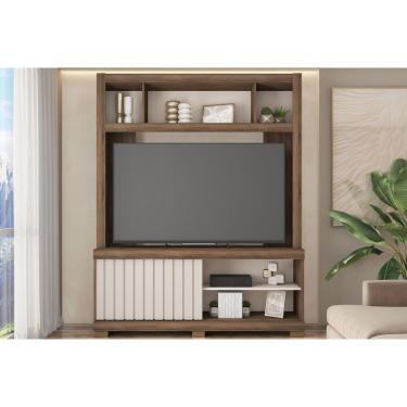 Imagem de Estante p/ Sala até 65 Pol Cinne c/ Ripado Pés 160x203cm Nogueira San Remo/Off White -...