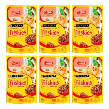 Imagem de Kit 6 Ração para Gatos Friskies Adultos Sachê Sabor Carne ao Molho com 85g
