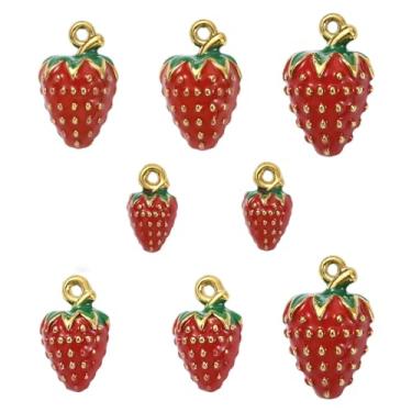 Imagem de Stiesy Pingentes de morango vermelho 3D fruta esmalte pingente de aço inoxidável para fabricação de joias, artesanato, faça você mesmo, colar, pulseira, brinco, presentes