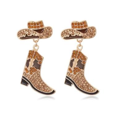Imagem de Brincos femininos ocidentais de strass, botas de caubói com pedras, bijuterias, acessórios de rodeio, roupas de concerto, joias ocidentais, presentes, Metal, Sem pedra preciosa