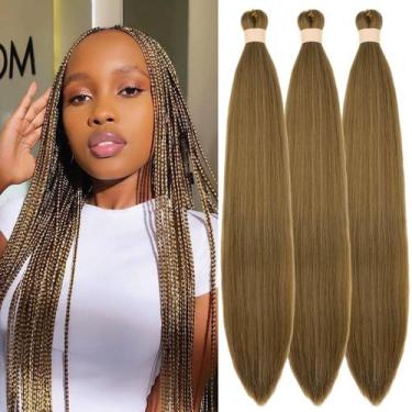 Imagem de Braiding Hair Wuqibawu, pré-esticado, marrom mel, 3 pacotes