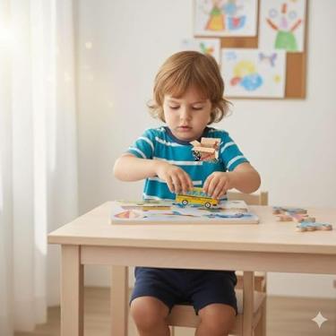 Imagem de Brinquedo Educativo Pedagógico Em Madeira Jogo De Encaixe Infantil (Veículos)