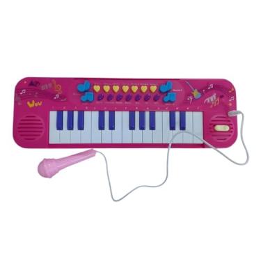 Imagem de Teclado Musical Infantil Educativo com Microfone, Rosa, 25 Teclas, Sons e Ritmos, para Crianças