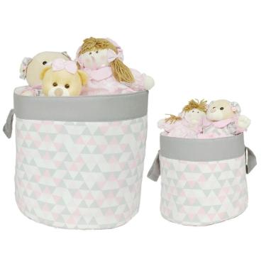 Imagem de Kit cesto organizador de brinquedos 2 peças geométrico rosa