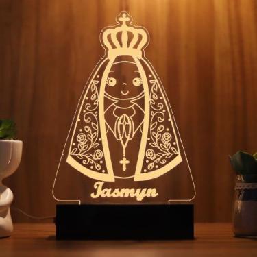 Imagem de Luminária Abajur Nossa Senhora Iluminada LED Amarelo - Bold