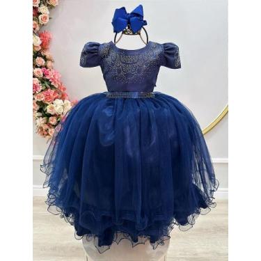 Imagem de Vestido de Formatura Infantil Azul Marinho com Strass Luxo para Damas 