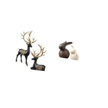 Imagem de Fenteer Conjunto de Escultura de Resina de Rena E Alce E Estátua de Cerâmica para Armário de Mesa, Decoração de Jardim, Festa de Inauguração de Casa, D