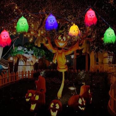 Imagem de Kit 10 Luzes de Fio LED Halloween a Pilha - Decoração com Caveira ou Olho para Festas Dia das Bruxas (Pisca fantasma)
