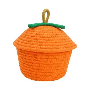 Imagem de ＫＬＫＣＭＳ Cesta de armazenamento de tecido com tampa, organizador de brinquedos, cesta de lanches conveniente e confortável, organizador de artigos diversos, 18cmx18cmx18cm