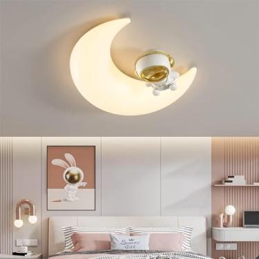Imagem de Luminária de teto LED para quarto infantil, luminária de teto com controle remoto regulável, moderna, acrílica, superfície lunar, astronauta, design, luminária pendente, sala de estar, sala